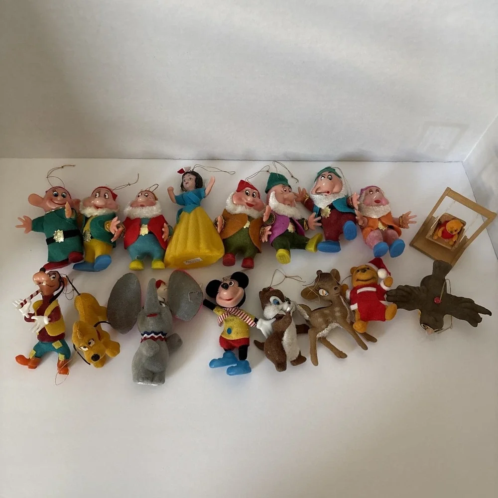 Vintage Walt Disney Snow White Dwarfs Goofy Dumbo Mickey Pluto Ornaments